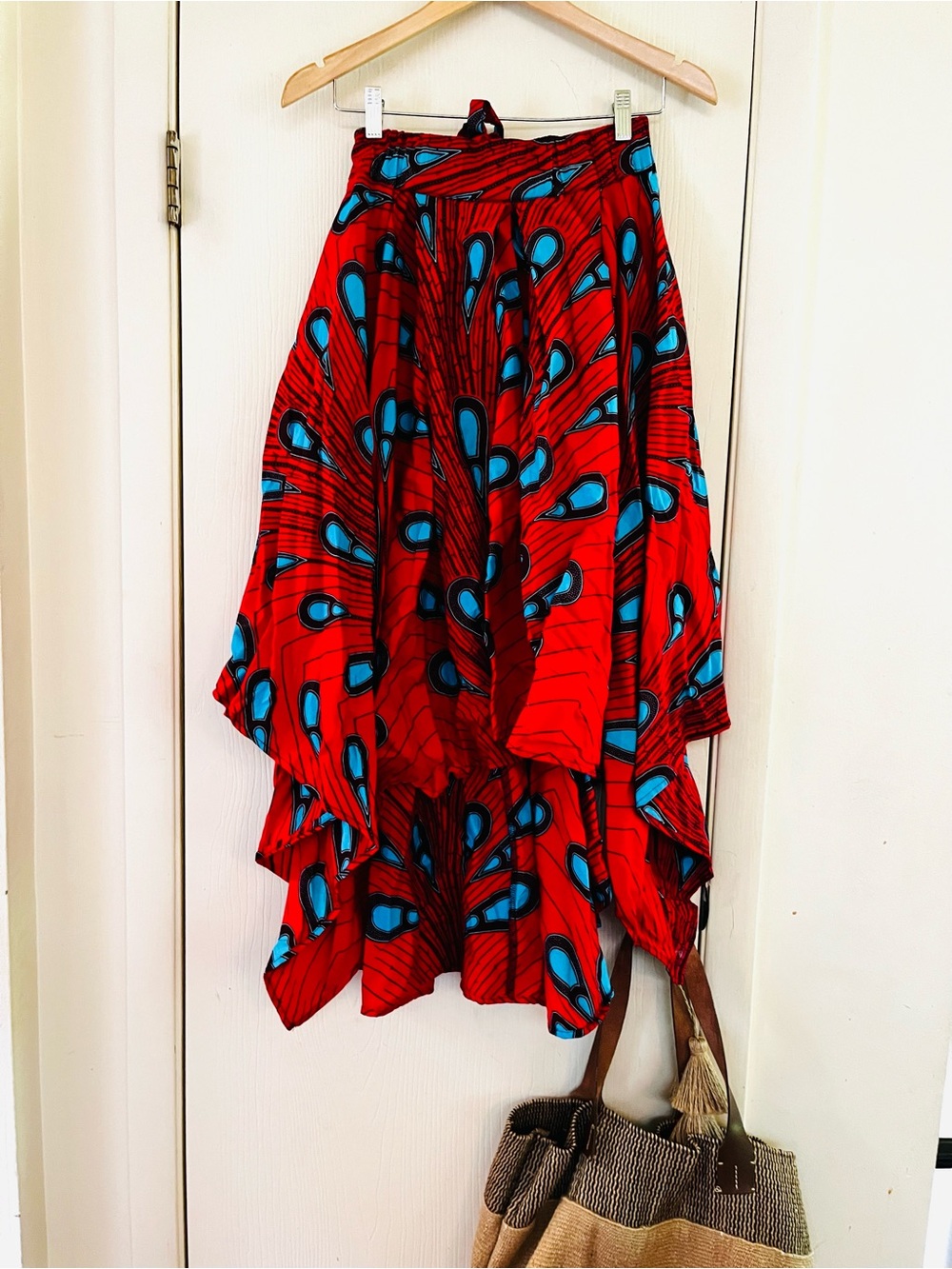 VTG 90s African Wax Print Asymmetrical Artsy Festival Boho Beachy Cotton Skirt S